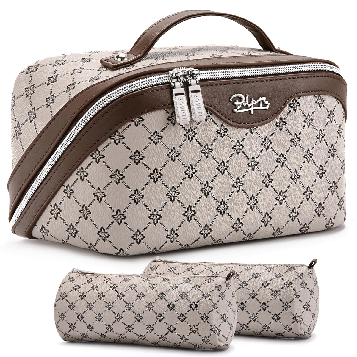 BOYATU Travel Makeup Bag Cosmetic Bags for Women: 3-Piece Make up Bag Set