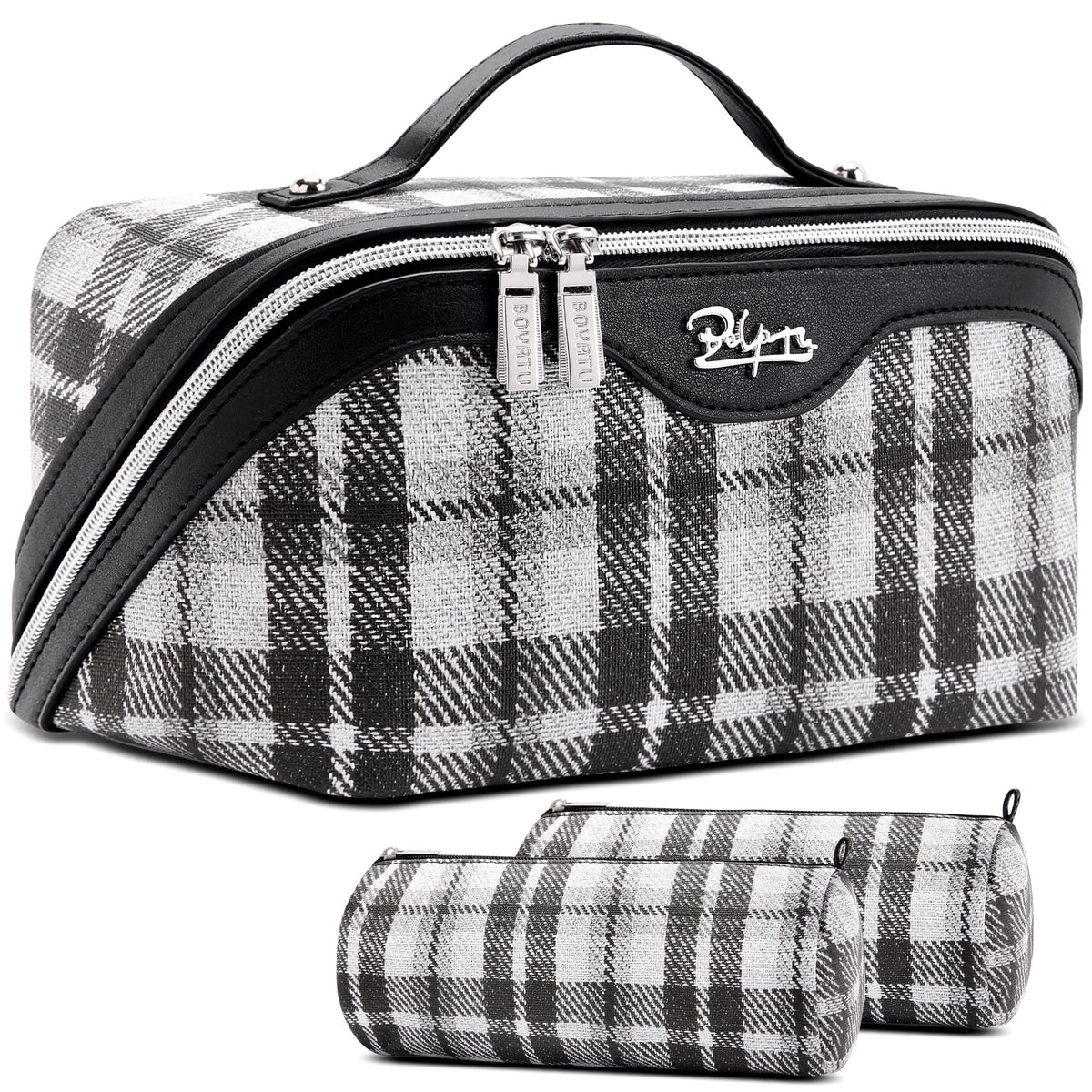 BOYATU Travel Makeup Bag for Women: 3 Pcs Set Striped Make up Bag,Blue