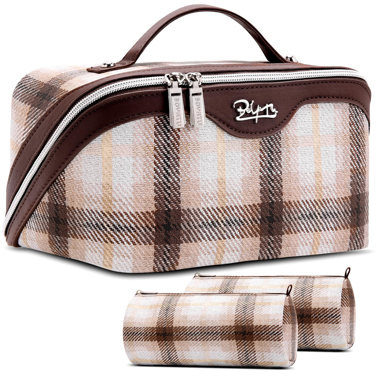 BOYATU Travel Makeup Bag for Women: 3 Pcs Set Striped Make up Bag,Blue