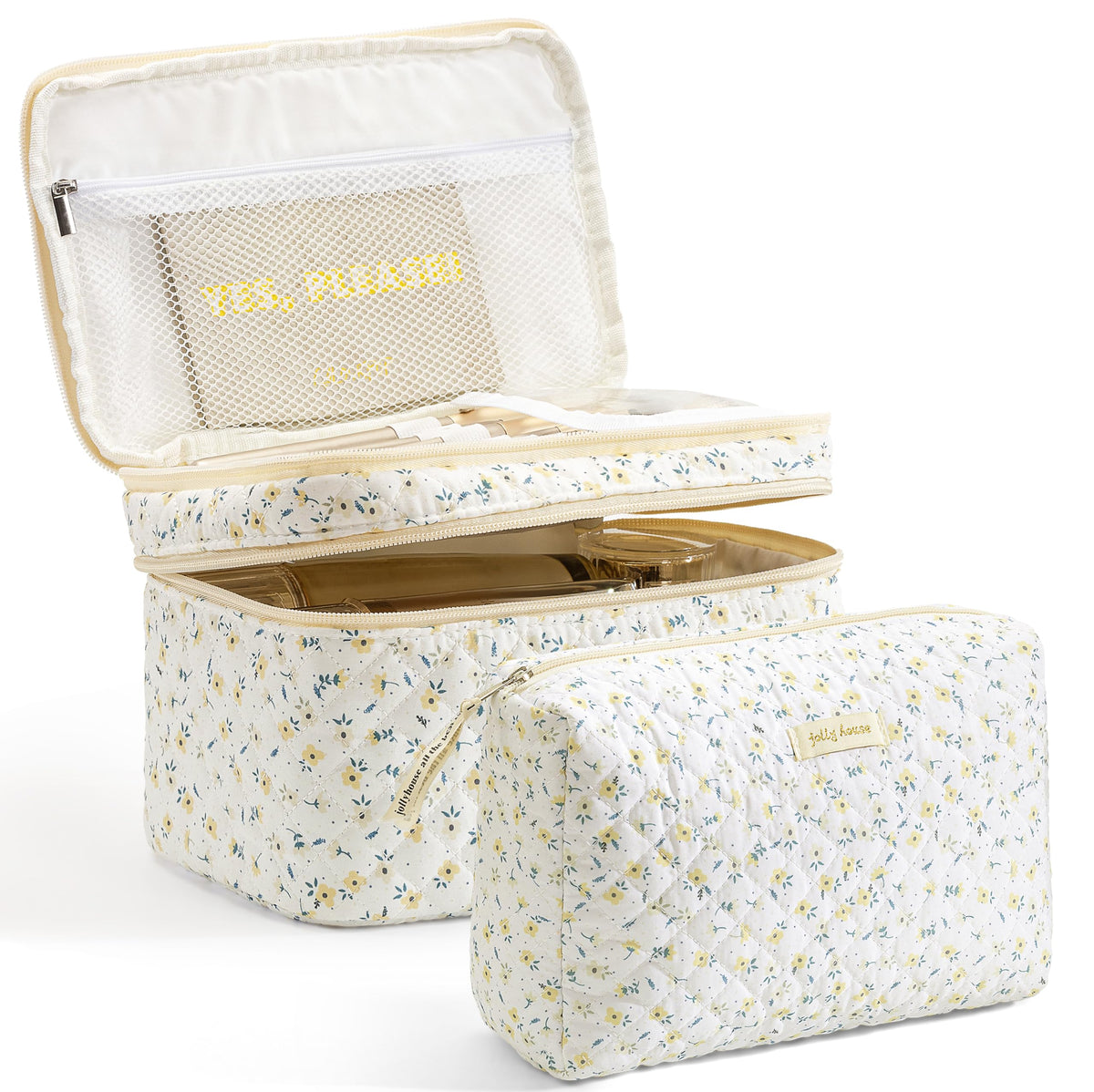 HBselect 2Pcs Travel Makeup Bag Large Quilted Cosmetic Bag Make up Bag