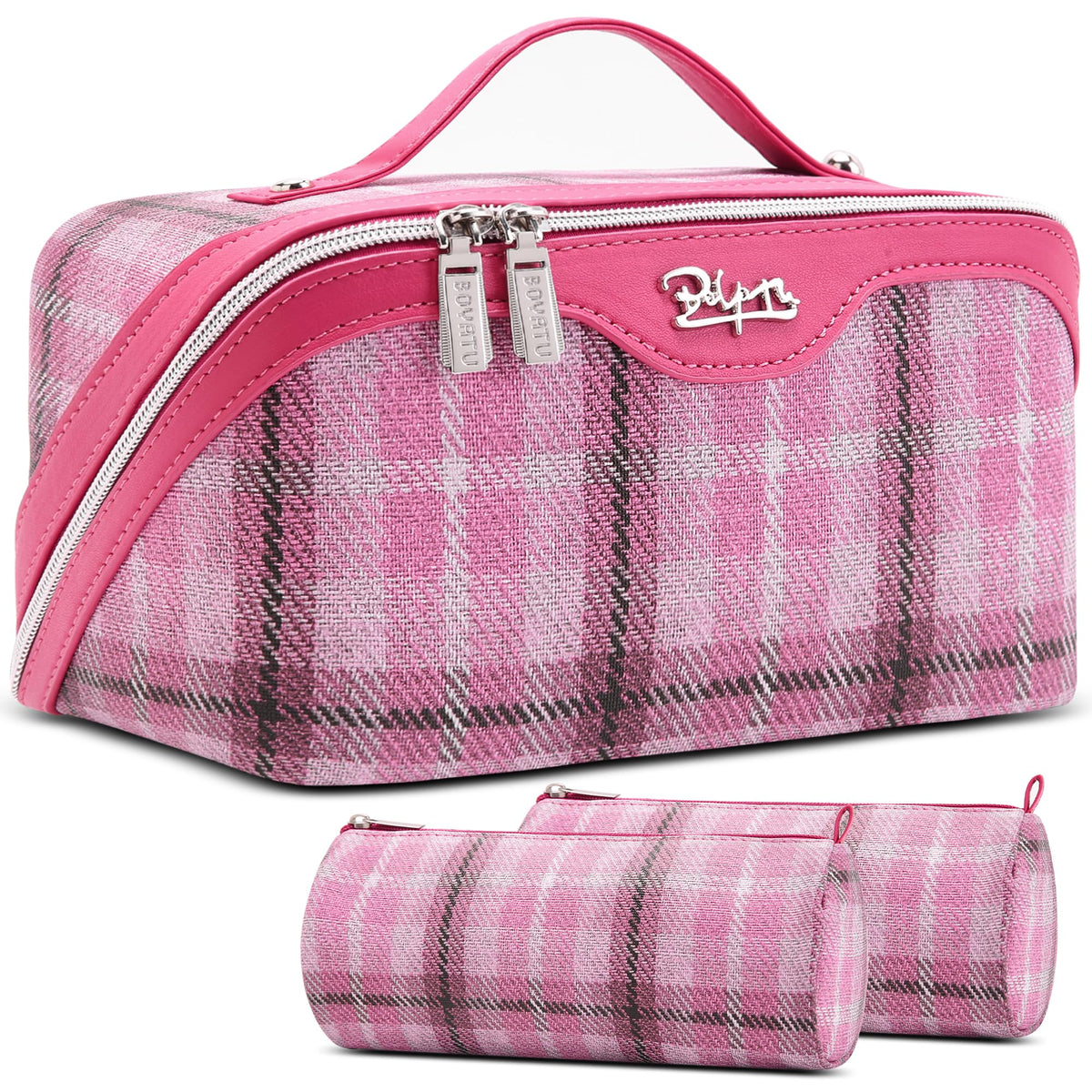 BOYATU Travel Makeup Bag for Women: 3 Pcs Set Striped Make up Bag,Blue