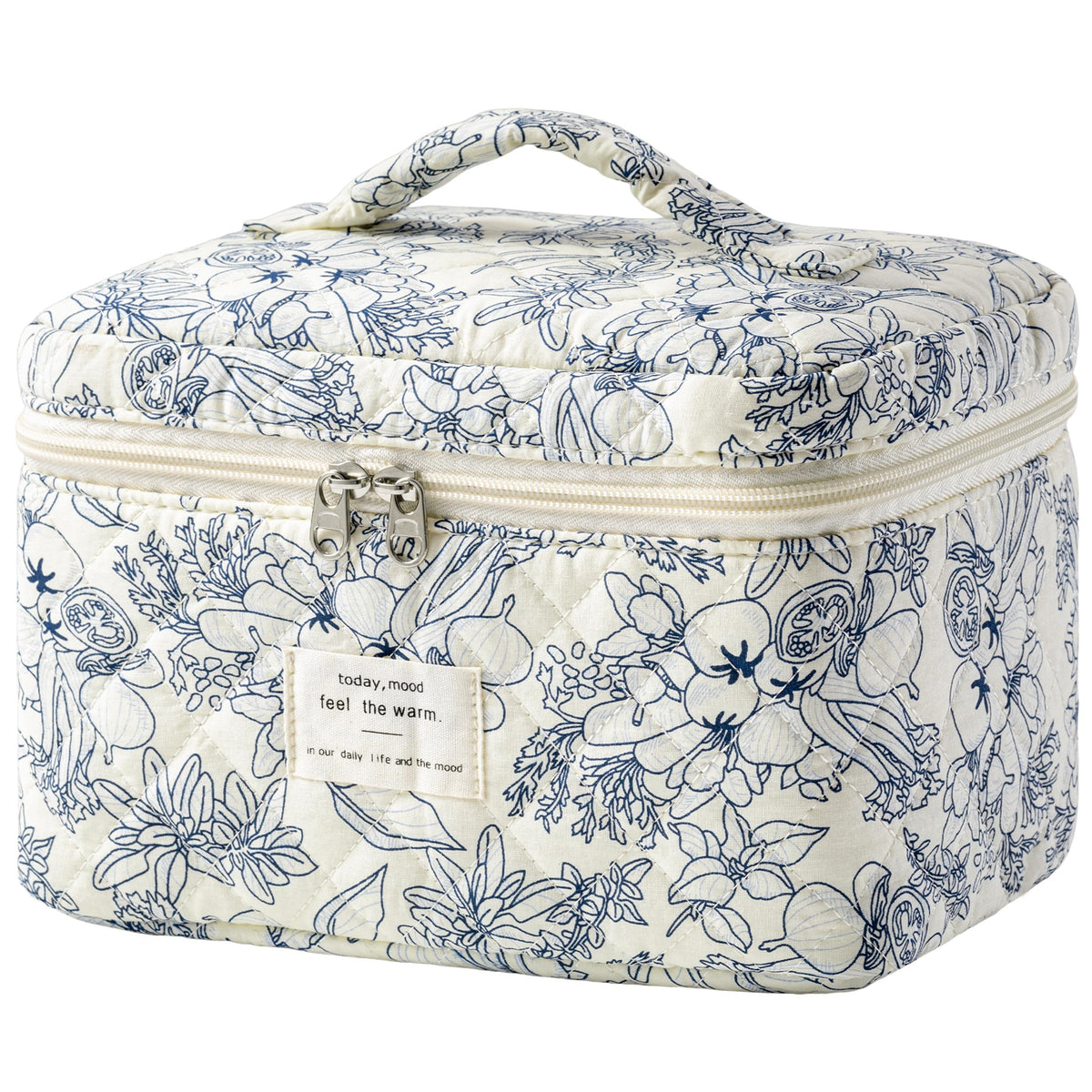 HBselect Large Quilted Makeup Bag for Women Cute Cotton Travel Cosmetic Bag