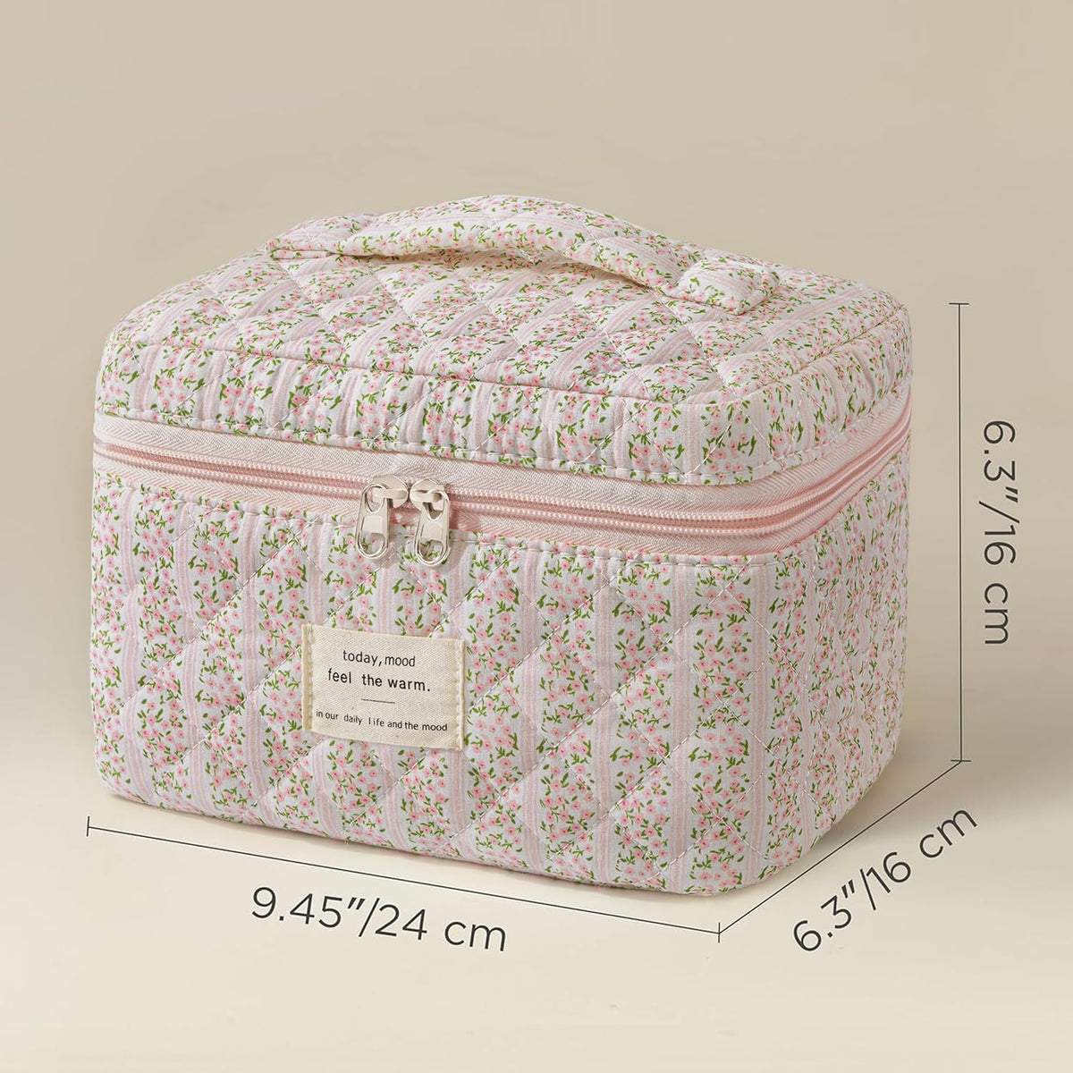 HBselect Large Quilted Makeup Bag for Women Cute Cotton Travel Cosmetic Bag