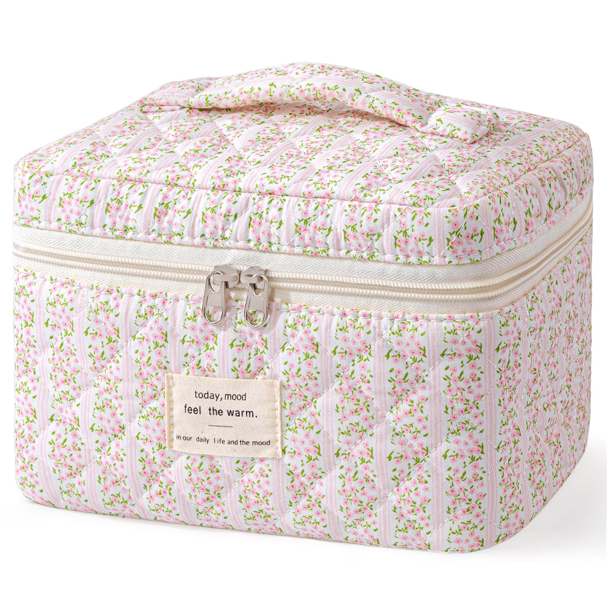 HBselect Large Quilted Makeup Bag for Women Cute Cotton Travel Cosmetic Bag