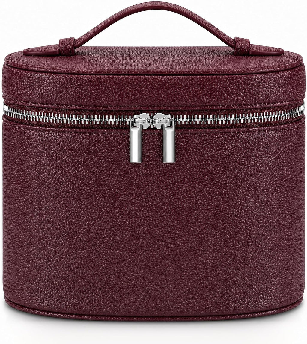 Makeup Bag Vanity Case Cosmetic Bag with Removable Divider Travel Toiletry Bag for Women Portable Make up Box Organizer, Burgundy