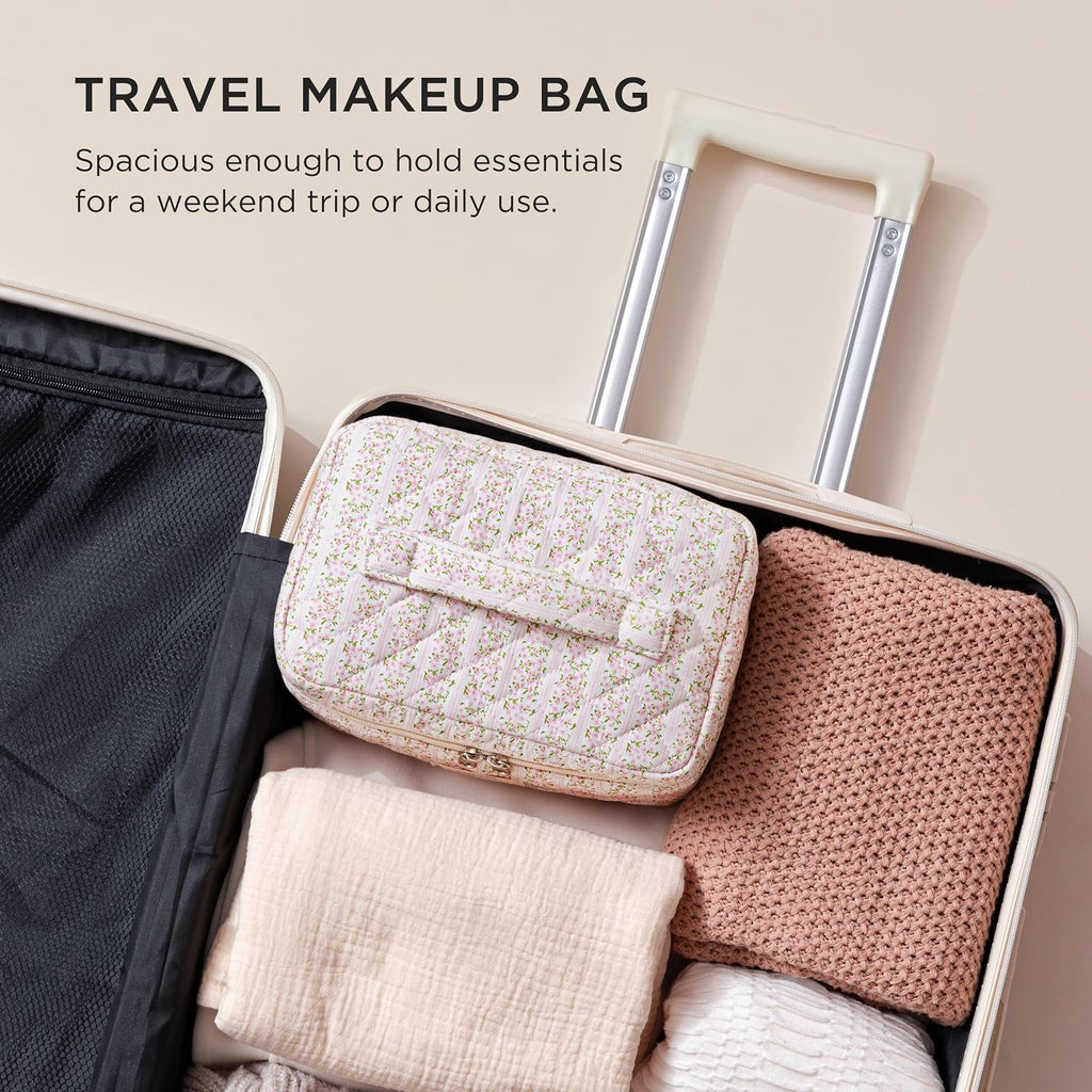 HBselect Large Quilted Makeup Bag for Women Cute Cotton Travel Cosmetic Bag