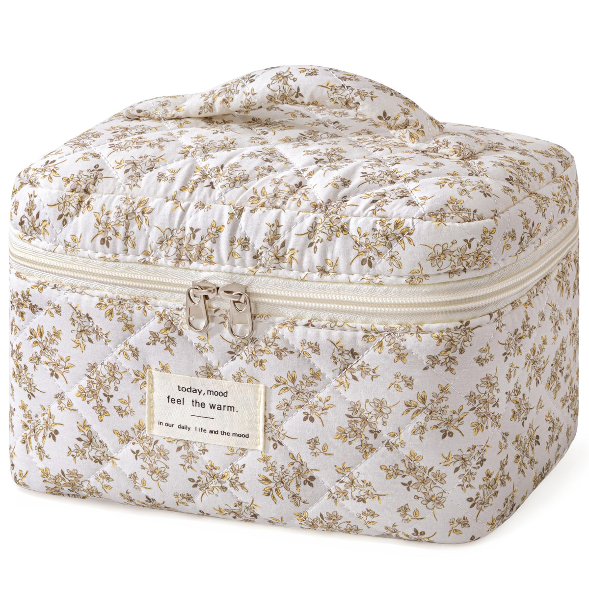 HBselect Large Quilted Makeup Bag for Women Cute Cotton Travel Cosmetic Bag