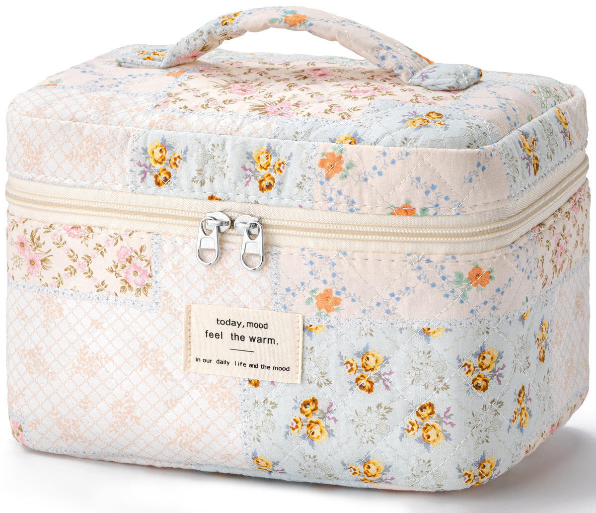 HBselect Large Quilted Makeup Bag for Women Cute Cotton Travel Cosmetic Bag