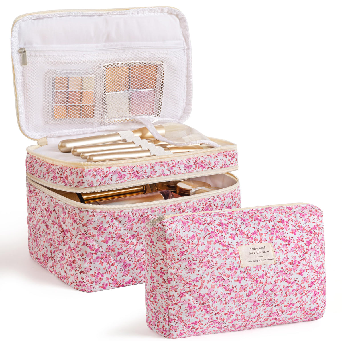 HBselect 2Pcs Travel Makeup Bag Large Quilted Cosmetic Bag Make up Bag